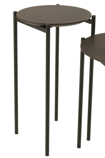 Set van 2 bijzettafels rond MDF/metaal donkerbruin