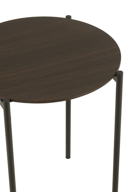 Set van 2 bijzettafels rond MDF/metaal donkerbruin
