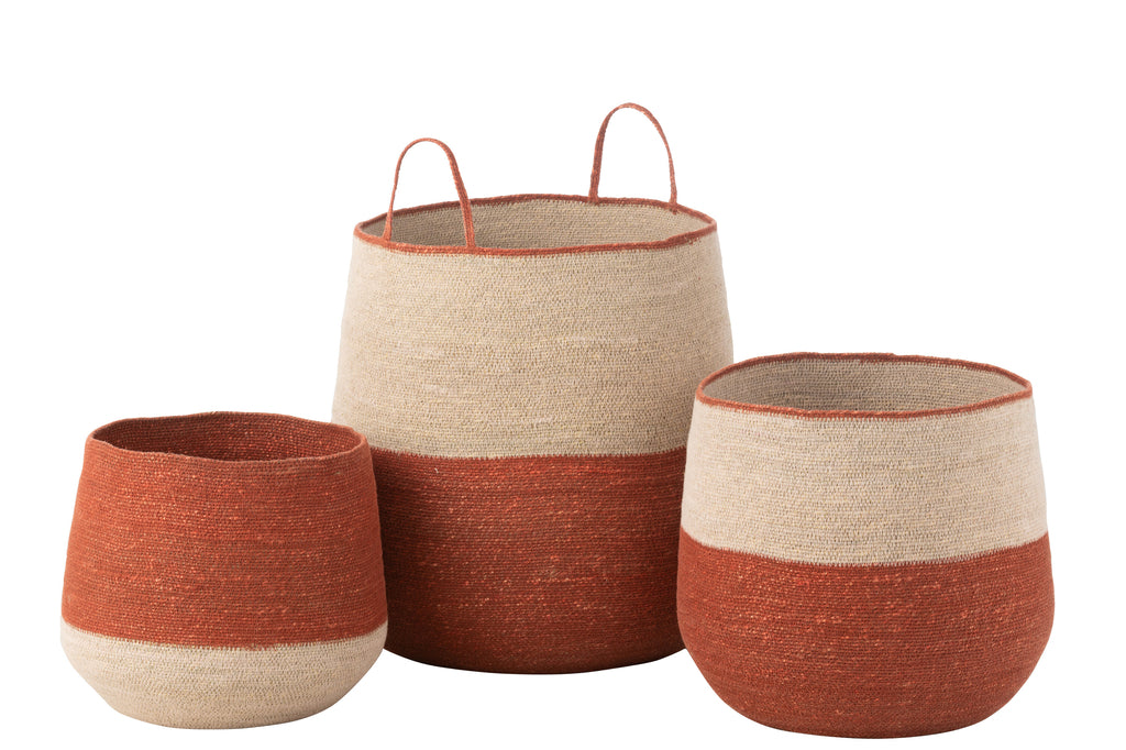 Set van 3 manden Zeegras Natuur/Terracotta