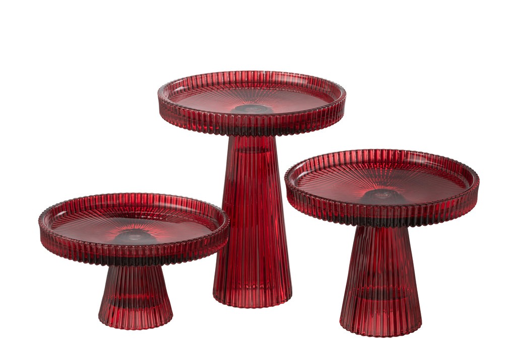 Set van 3 taartschotels Nelly Glas Kersenrood