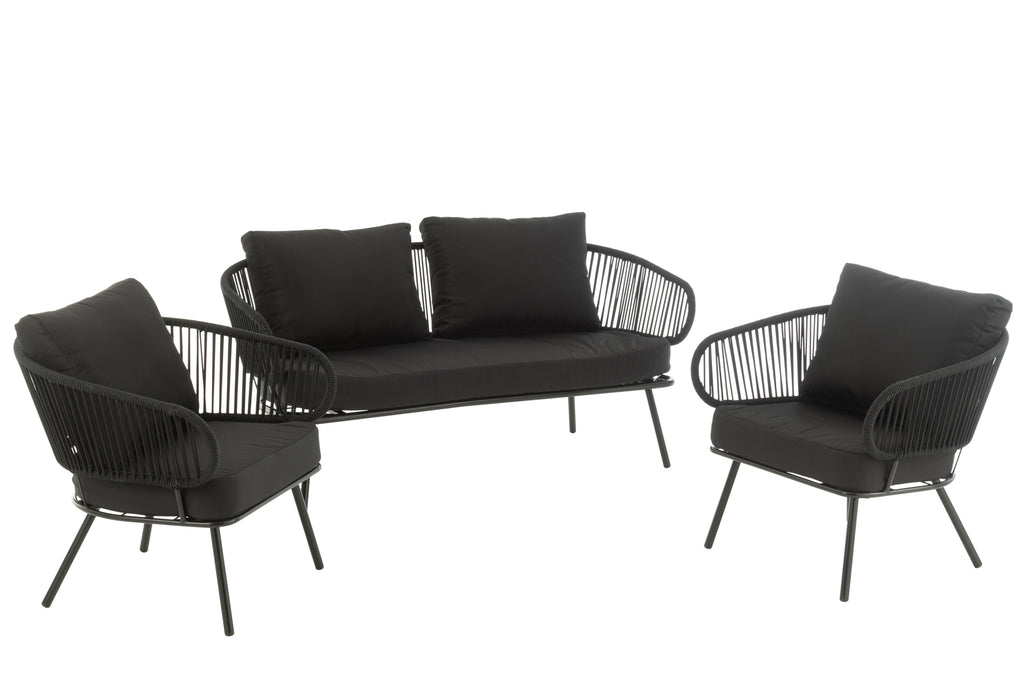 Set van 3 stoelen Poa Staal/Rattan Zwart