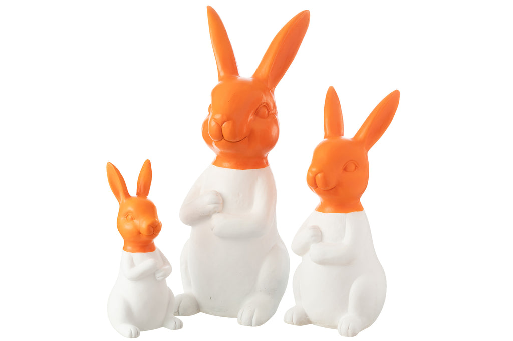 Set Of 3 Rabbits Outdoor Mgo White/Orange