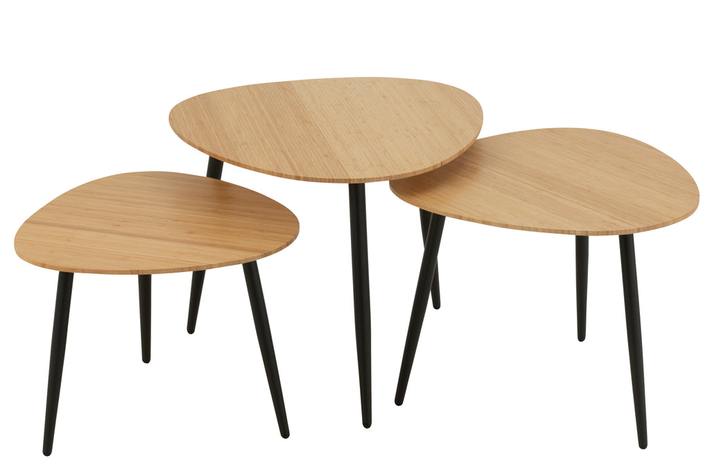 Set Of 3 Side Tables Palette Bamboo/Metal Natural/Black