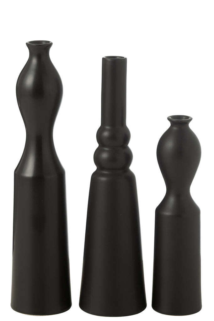 Set Of 3 Vase Leia Porcelain Matt Black