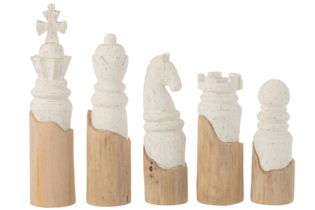 Set Of 5 Chess Piece Mango Wood White/Natural