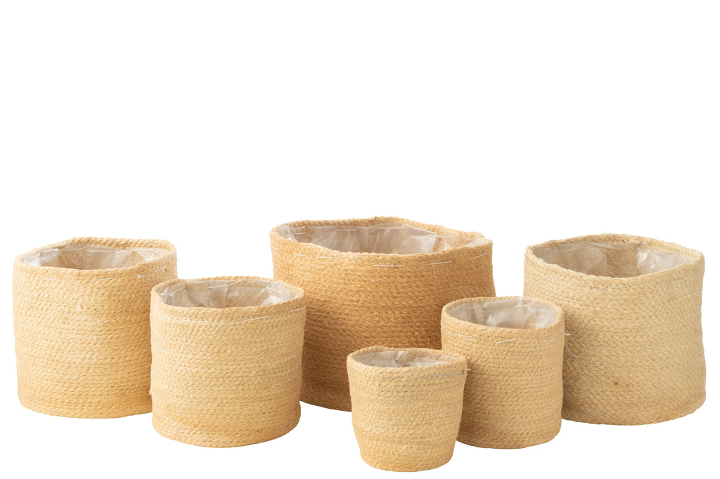 Set van 5 bloempotten Ubeda jute/plastic licht natuurlijk