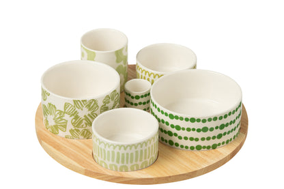 Set van 6 hapjes set + bamboe dienblad in doos keramiek groen