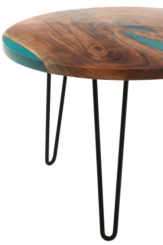 Bijzettafel Rond Acacia Hout/Hars Naturel/Blauw