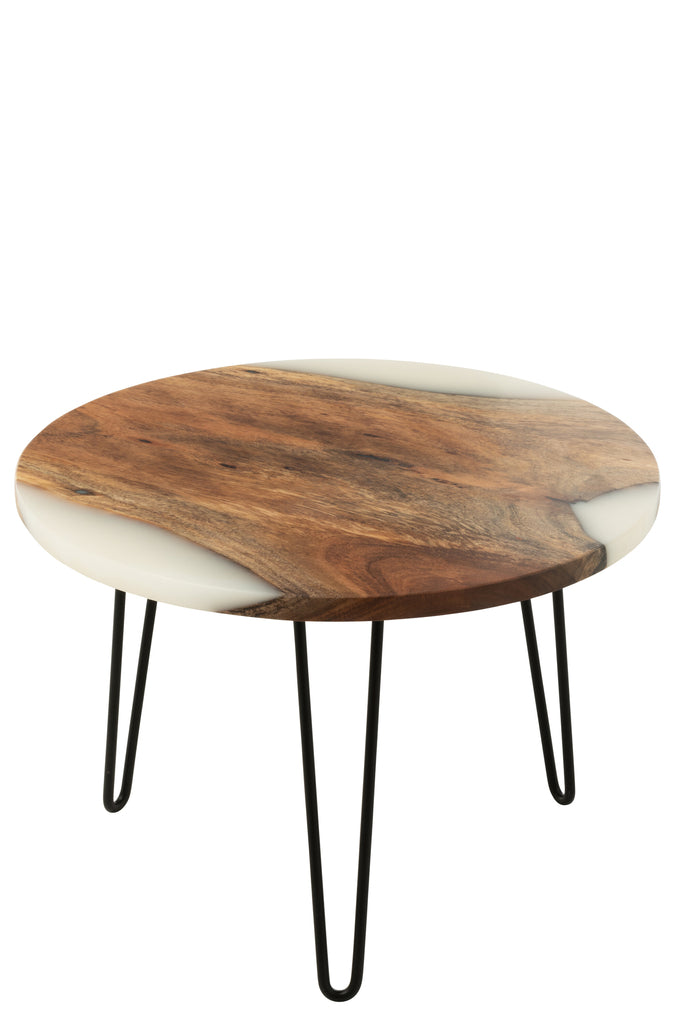 Side Table Round Acacia Wood/Resin Natural/White