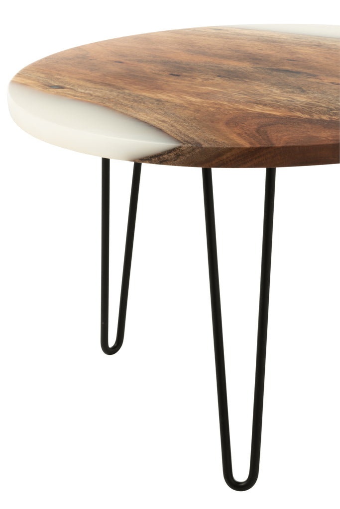 Side Table Round Acacia Wood/Resin Natural/White