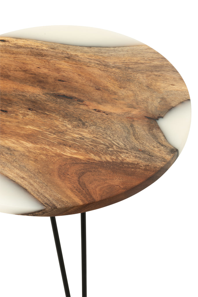 Side Table Round Acacia Wood/Resin Natural/White