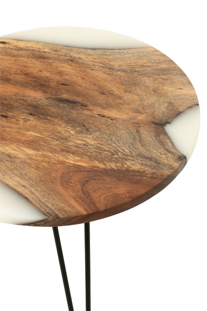 Side Table Round Acacia Wood/Resin Natural/White