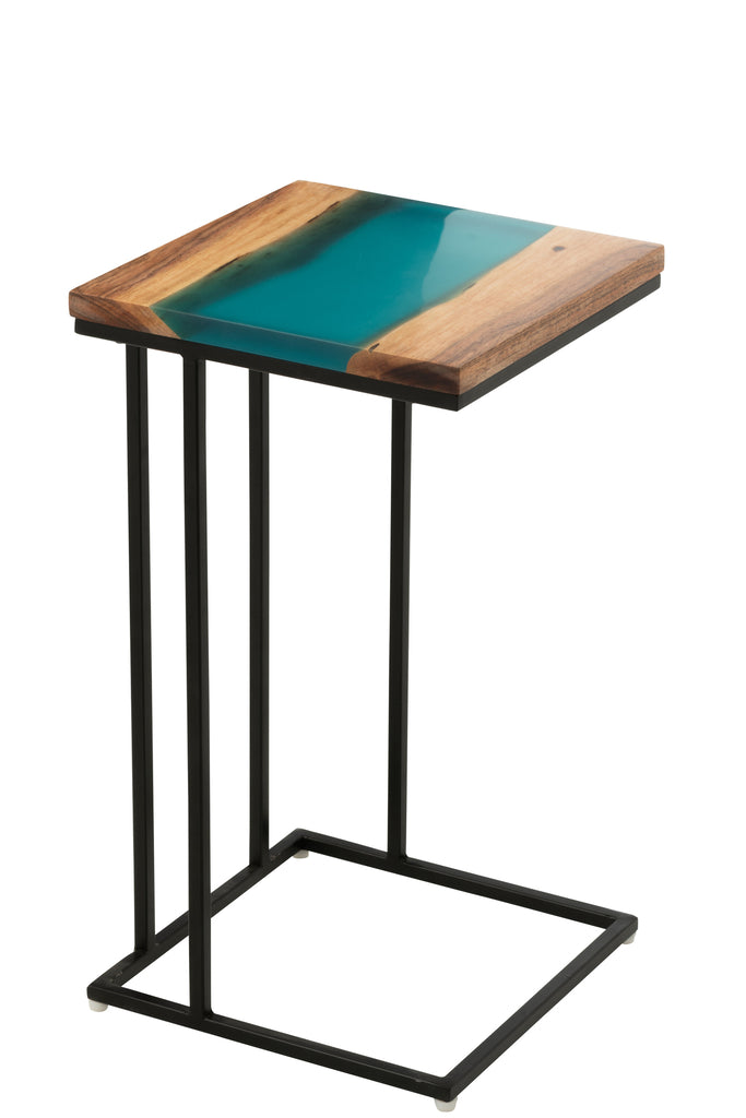 Bijzettafel Vierkant Acaciahout/Hars Natuurlijk/Blauw