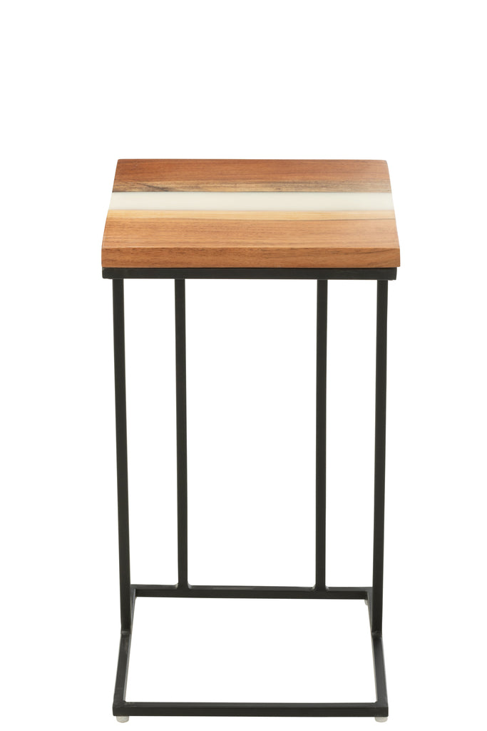 Side Table Square Acacia Wood/Resin Natural/White