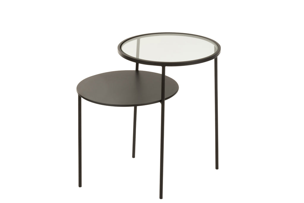 Sidetable 2 niveau Metaal/Glas Zwart Klein