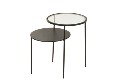 Sidetable 2 niveau Metaal/Glas Zwart Klein