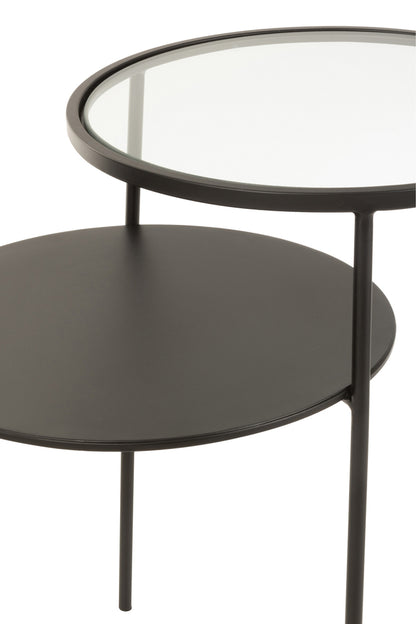 Sidetable 2 niveau Metaal/Glas Zwart Klein