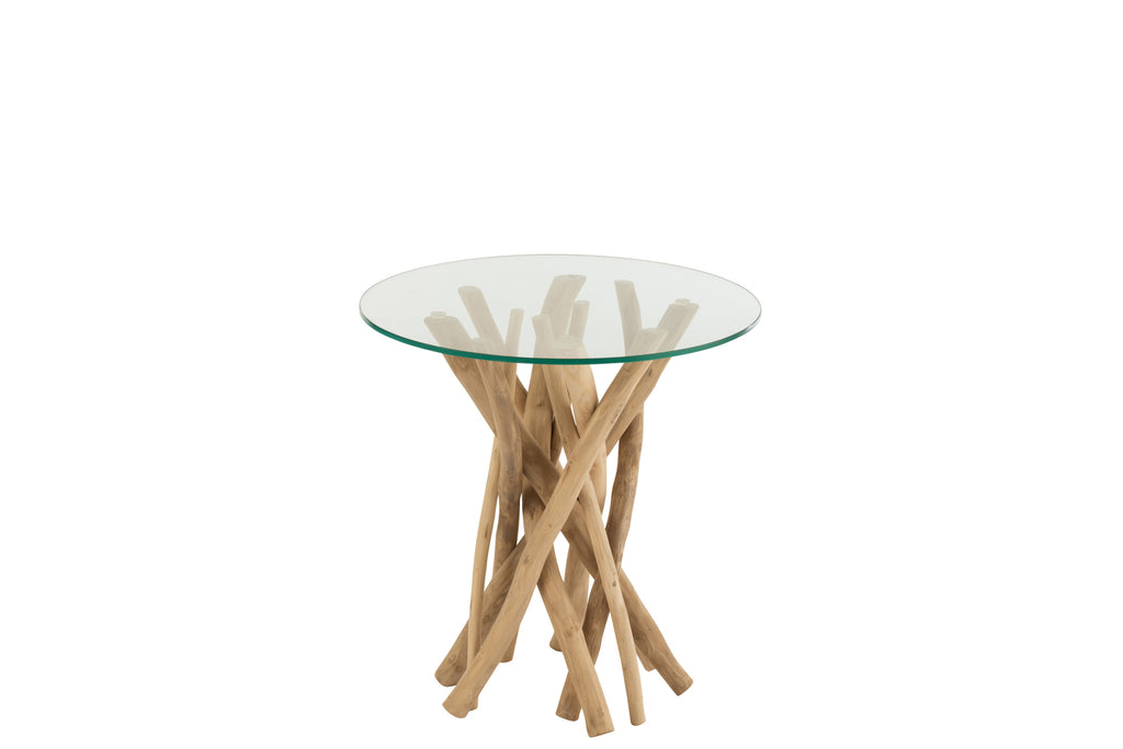 Sidetable Takken Teakhout Natuur/Glas