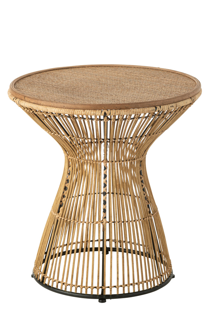 Sidetable met ronde groeven van natuurlijk rattan.