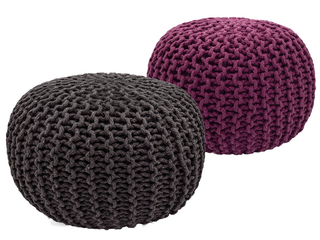 Zitkruk Pouf SET 2 stuks Ø 55 cm H 37 cm Gehaakte kruk Vloerkussen Grofgebreid duurzaam