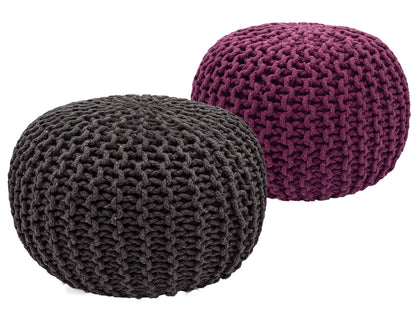 Zitkruk Pouf SET 2 stuks Ø 55 cm H 37 cm Gehaakte kruk Vloerkussen Grofgebreid duurzaam
