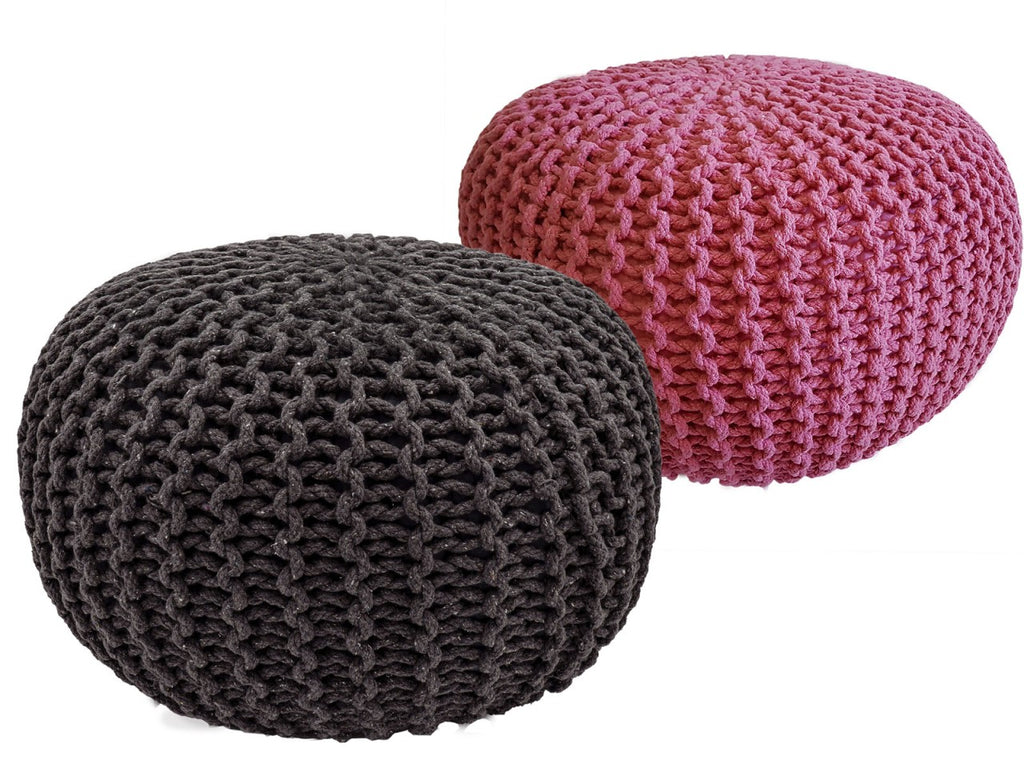 Zitkruk Pouf SET van 2 stuks Ø 55 cm H 37 cm Gehaakte kruk Vloerkussen Grofgebreide uitstraling Duurzaam