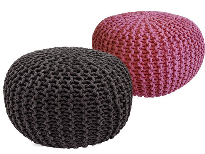 Zitkruk Pouf SET van 2 stuks Ø 55 cm H 37 cm Gehaakte kruk Vloerkussen Grofgebreide uitstraling Duurzaam
