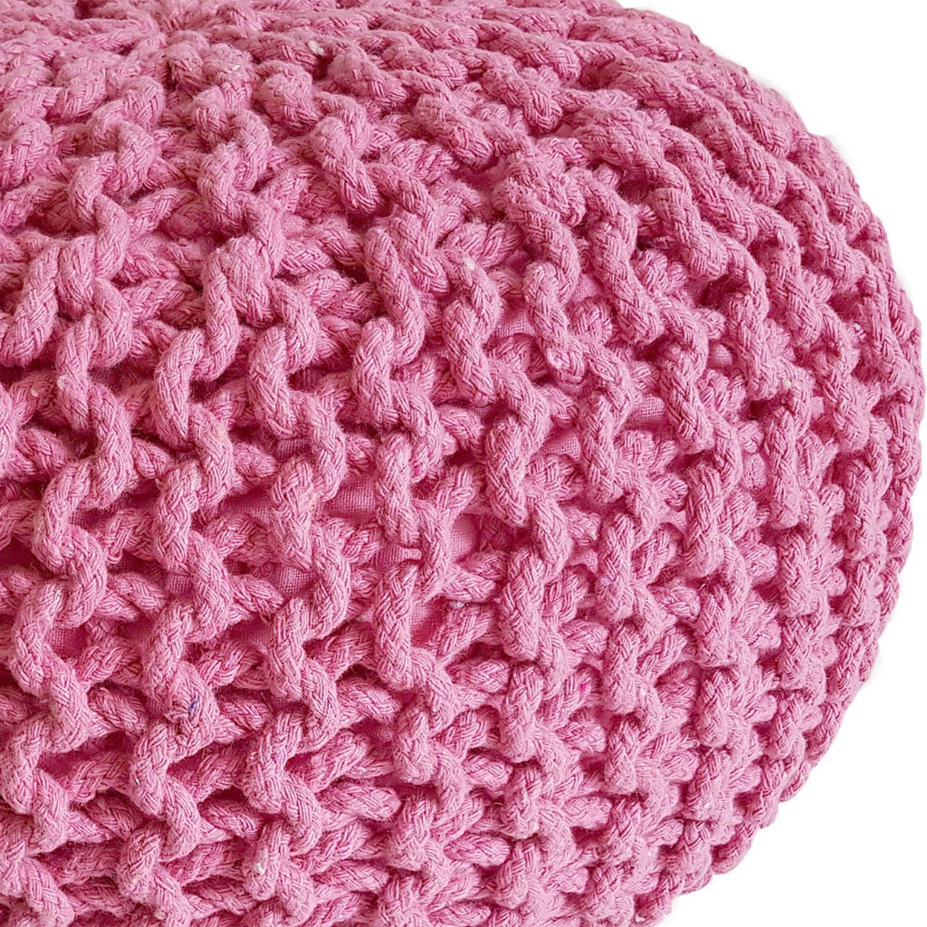 Zitkruk Pouf SET van 2 stuks Ø 55 cm H 37 cm Gehaakte kruk Vloerkussen Grofgebreide uitstraling Duurzaam