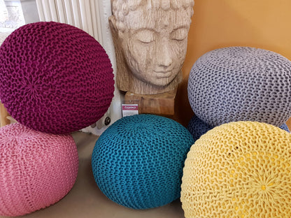 Sitzpouf Pouf Gebreide kruk Gebreide poef Ø 55cm PREMIUM Binnen Terras Zwembad Tuin Duurzaam