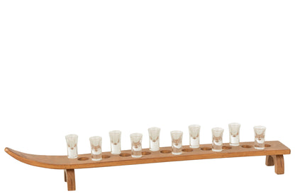 Ski + 10 Shot Glasses Hout Natuurlijk