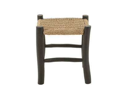 Stool Square Teak Wood/Seagrass Black/Natural