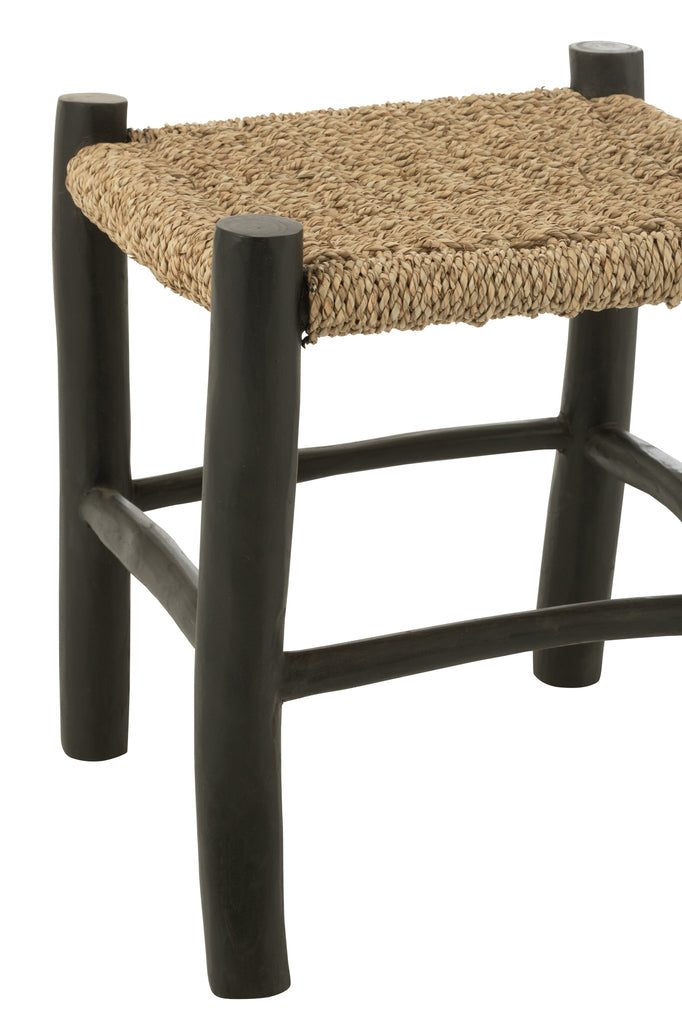 Stool Square Teak Wood/Seagrass Black/Natural