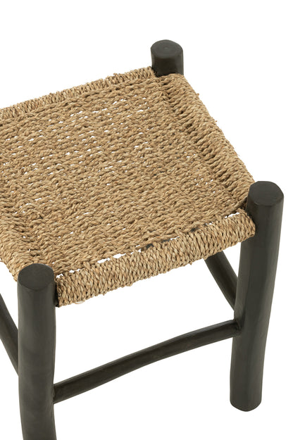 Stool Square Teak Wood/Seagrass Black/Natural