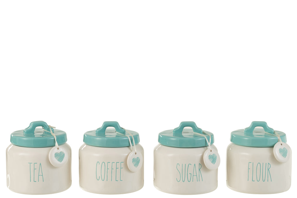 Opslagpot Bloem/Suiker/Koffie/Thee Keramiek Wit/Blauw Assortiment Van 4