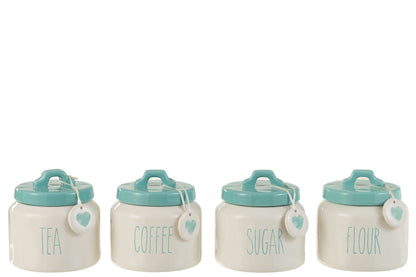 Opslagpot Bloem/Suiker/Koffie/Thee Keramiek Wit/Blauw Assortiment Van 4