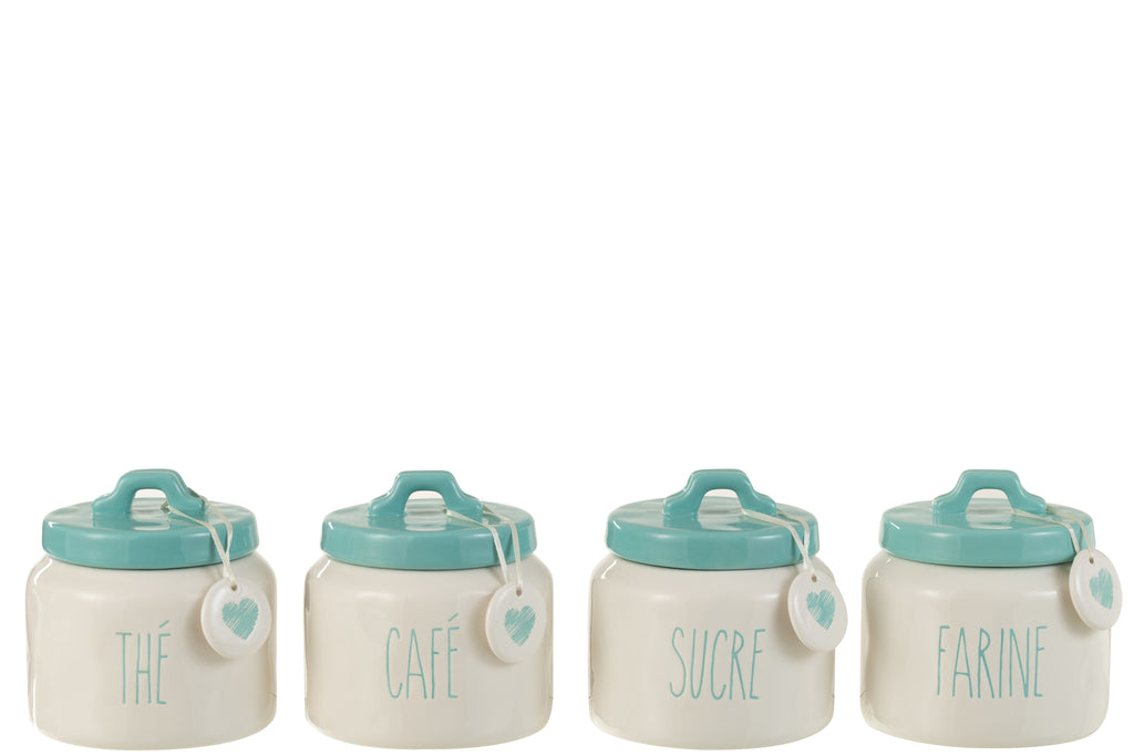 Opslagpot Bloem/Suiker/Koffie/Thee Keramiek Wit/Blauw Assortiment Van 4