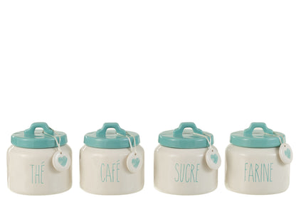 Opslagpot Bloem/Suiker/Koffie/Thee Keramiek Wit/Blauw Assortiment Van 4