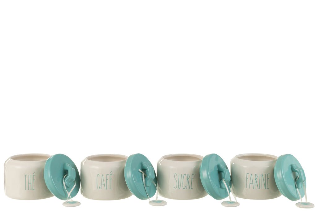 Opslagpot Bloem/Suiker/Koffie/Thee Keramiek Wit/Blauw Assortiment Van 4