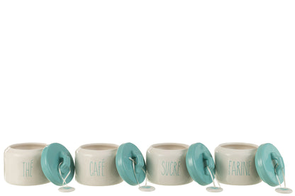 Opslagpot Bloem/Suiker/Koffie/Thee Keramiek Wit/Blauw Assortiment Van 4