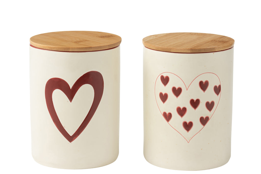 Opslagpot Harten Porselein Wit/Rood Groot Assortiment Van 2