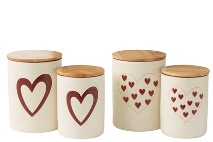 Opslagpot Harten Porselein Wit/Rood Groot Assortiment Van 2