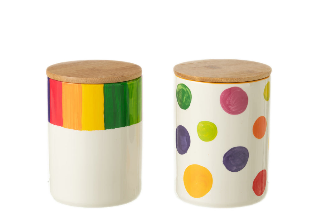 Opslagpot met stippen en strepen van gemengd porselein assortiment van 2