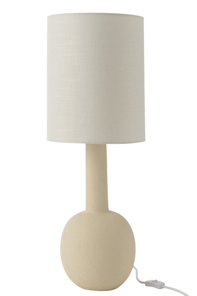 Tafellamp met kap van steengoed beige/wit