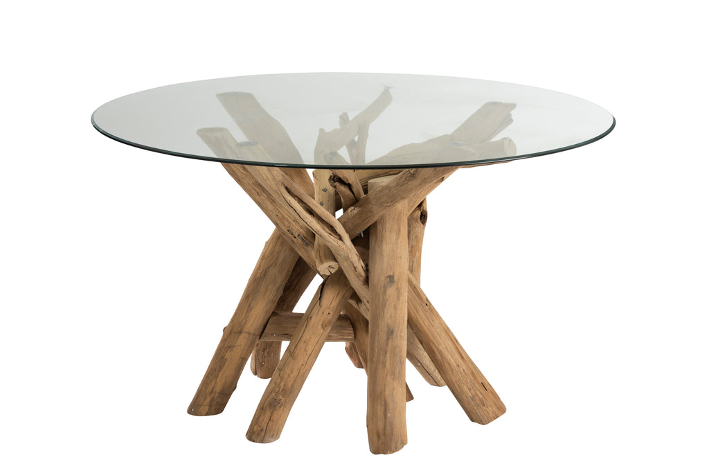 Tafel Ronde Tak Hout/Glas Natuurlijk