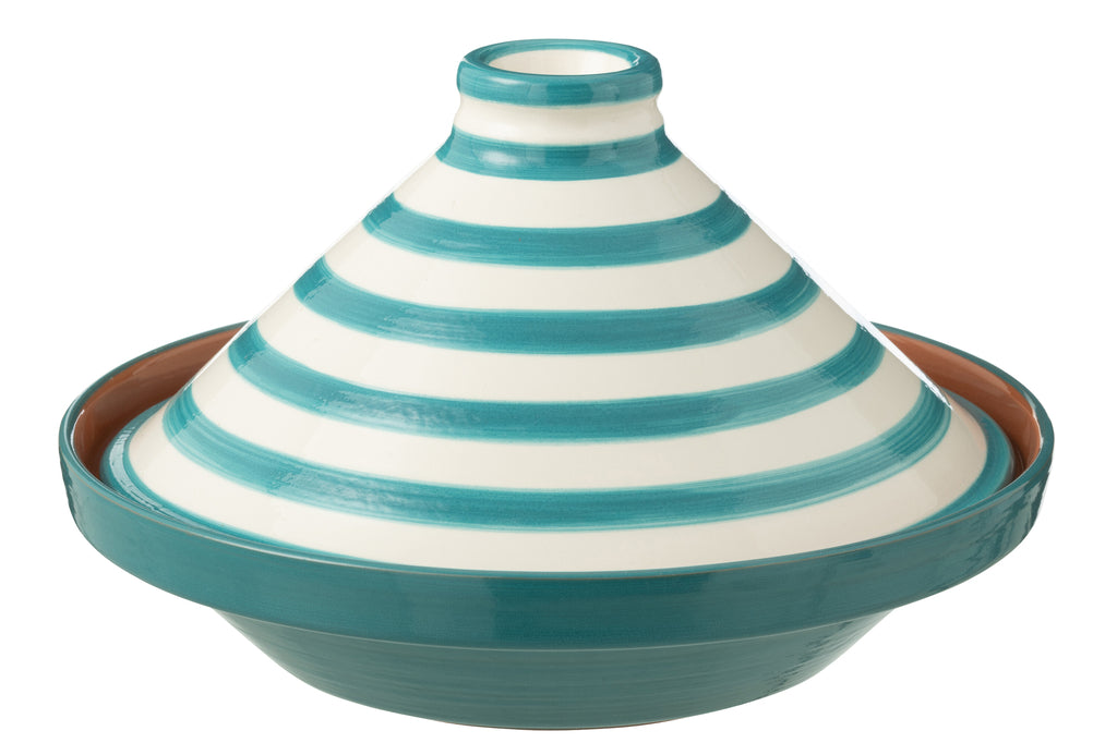 Tagine Granada Strepen Keramiek Wit/Aqua