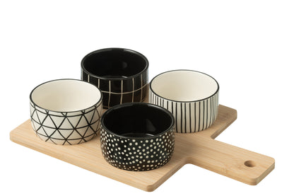 Tapas Service 4 Sets+Bamboo Tray in box Black/White