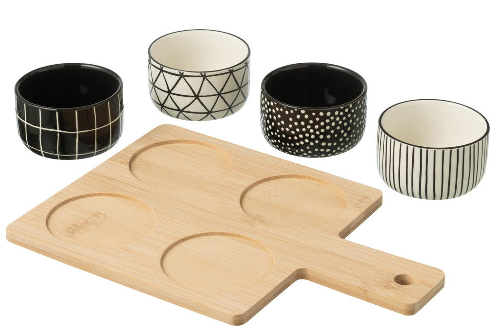 Tapas Service 4 Sets+Bamboo Tray in box Black/White