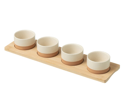 Tapas Service 4 Sets+Bamboo Tray in box White/Natural