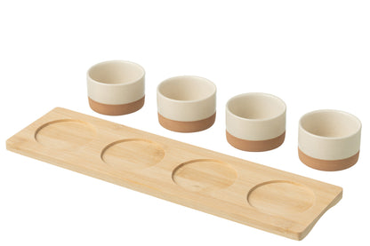 Tapas Service 4 Sets+Bamboo Tray in box White/Natural