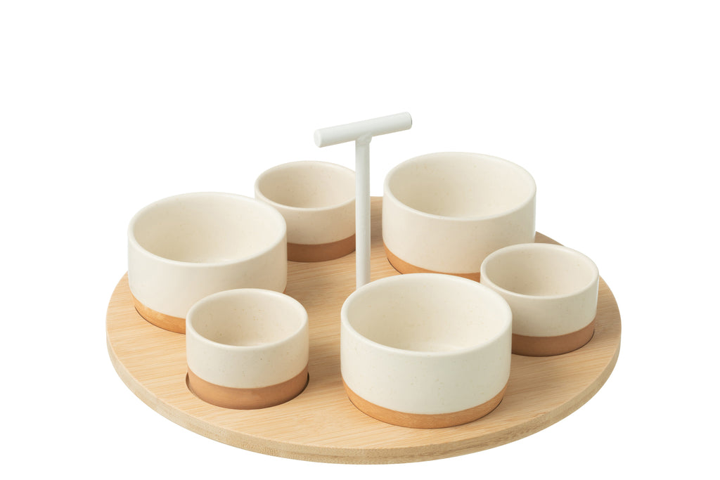 Tapas Service 6 Sets+ Bamboo Tray in box White/Natural